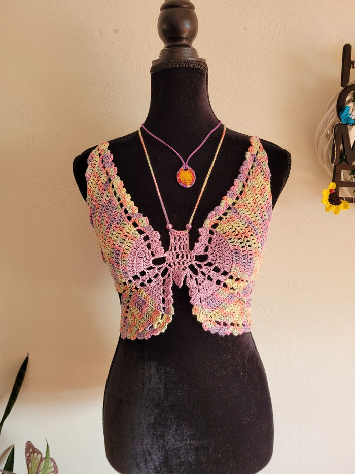 Lilac purple color handmade crochia backless bralette crop top blouse –  TJORI